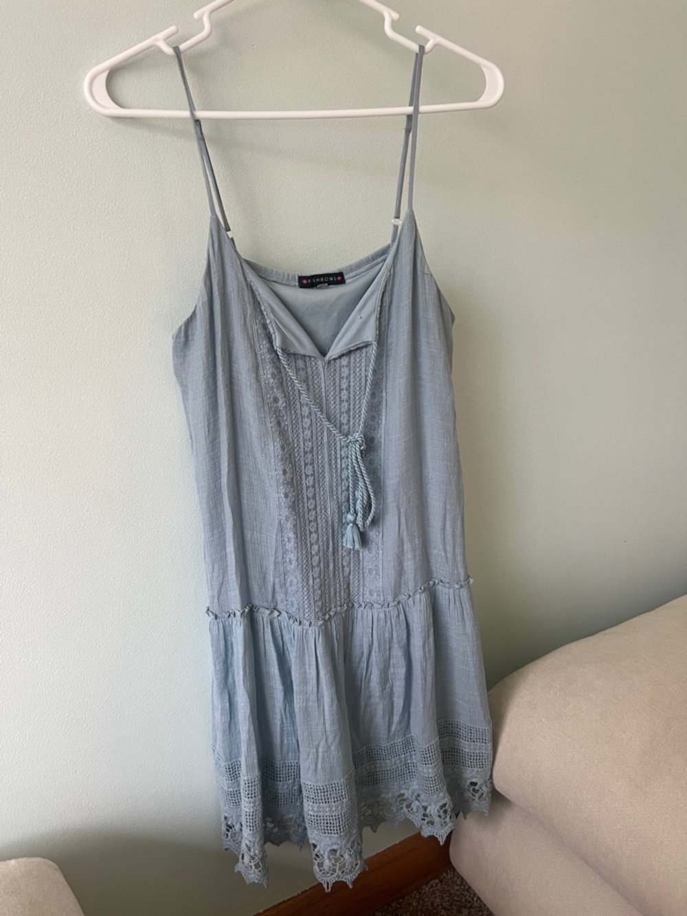 Light Blue Lace Hem Spaghetti Strap Dress